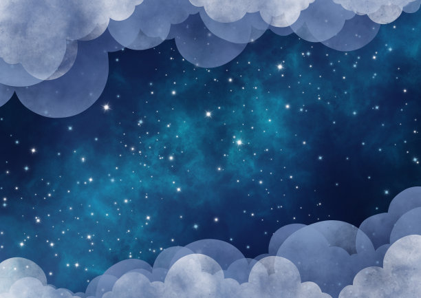 夜空中星星和云朵的景观插图背景，用于装饰夜的概念和圣诞节的节日。图片下载