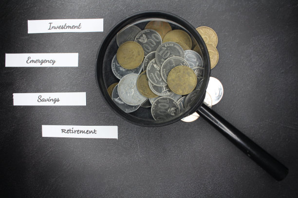 放大镜上的一堆印尼盾钱硬币为未来的消费主义使用-库存照片。图片下载