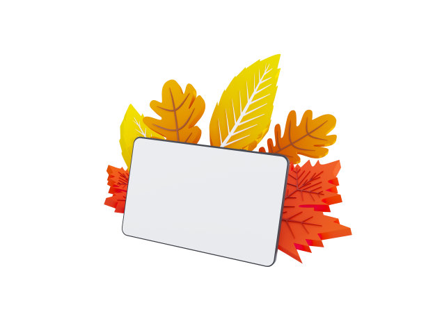 构图的秋天叶子三维插图。秋天矩形旗帜的背景与纸秋天树叶模板图片下载