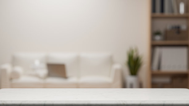 模拟空间蒙太奇在桌面模糊现代极简主义客厅图片下载