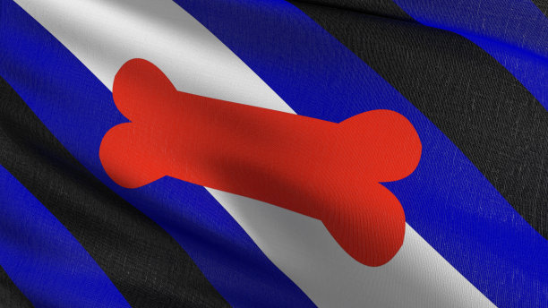 小狗的骄傲旗在风中飘扬。波形标志的三维渲染图图片下载