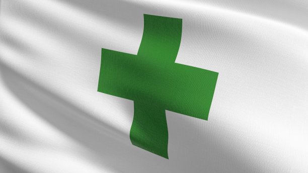 安全旗在风中飘扬。波形标志的三维渲染图图片下载