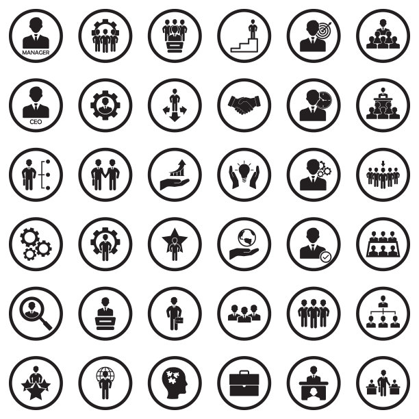 首席执行官和经理的标志。圆形黑色平面设计。矢量插图。图片下载