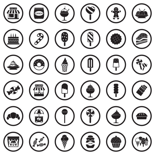 糖果店图标。圆形黑色平面设计。矢量插图。图片下载