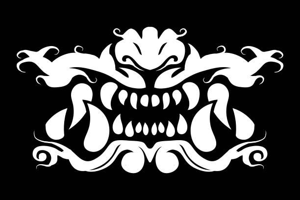 白色日本恶魔颚矢量插图的黑色背景。每股收益10图片下载