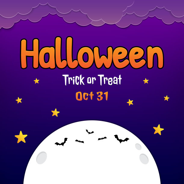 快乐的万圣节背景横幅与夜景，云，蝙蝠和大月亮。矢量插图剪纸风格和可以编辑图片下载