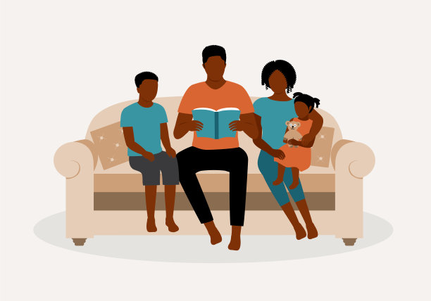 黑人家庭阅读。图片下载