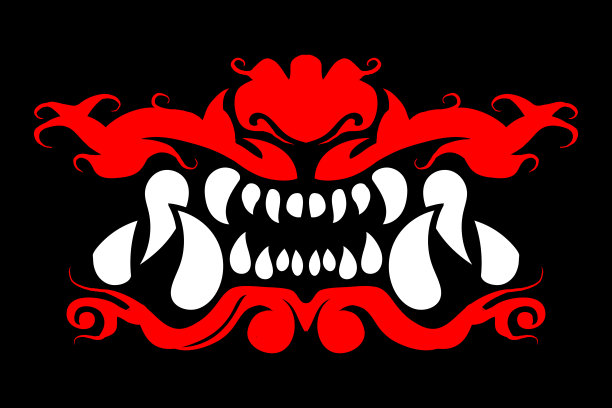 红色和白色的日本恶魔颚矢量插图的黑色背景。每股收益10图片下载