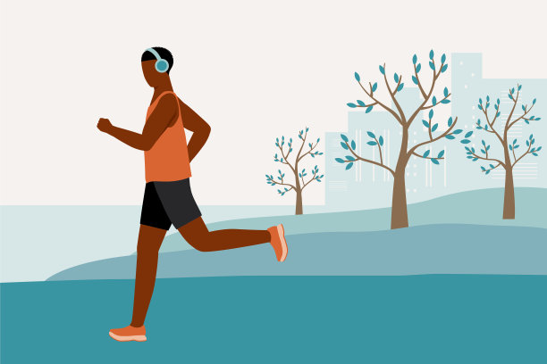 黑人在公园里慢跑。图片下载