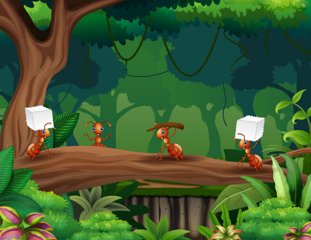 树上的蚂蚁群卡通插图图片下载