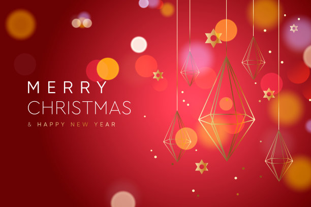 圣诞快乐和新年快乐的网页横幅与黄金水晶装饰。几何装饰背景。矢量图图片下载