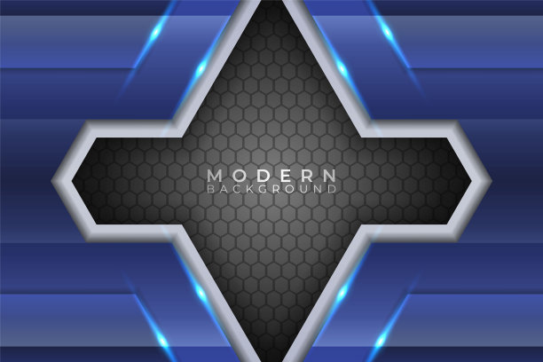 抽象现代闪亮金属蓝色与灰色六边形图案背景图片下载