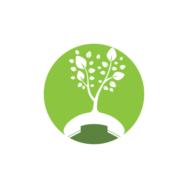 自然呼叫矢量标志设计。手机树图标设计模板。图片下载