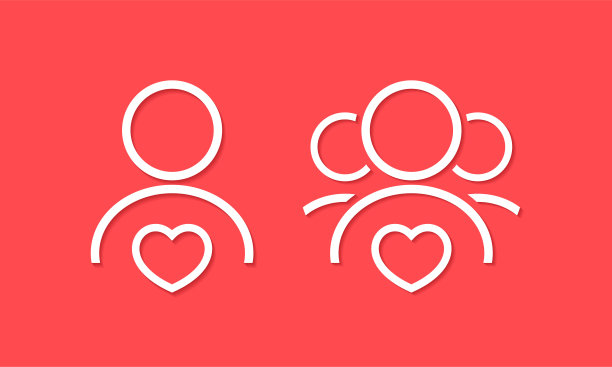 有心形图标的用户资料帐户。爱的团队。婚礼。图片下载