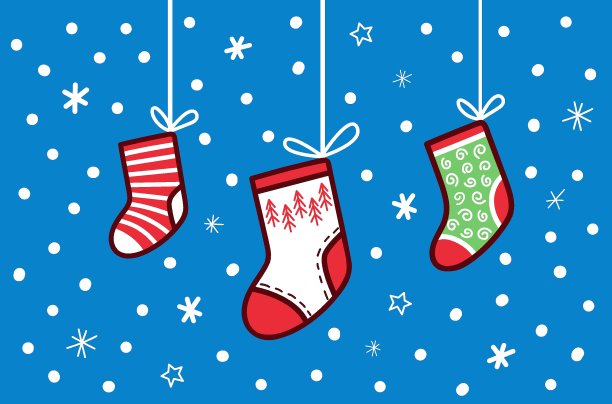 可爱的节日贺卡和温暖多彩的冬季袜子图片下载