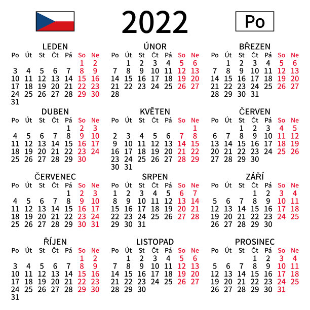 捷克日历2022年，周一图片下载