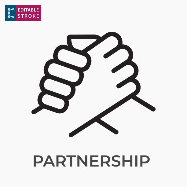 白色背景上的握手线图标。可编辑的中风。图片下载