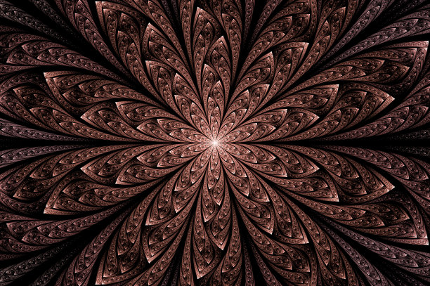 电脑生成抽象插画美丽的分形金花墙图案，万花筒设计背景，抽象概念独特的曼荼罗万花筒创意独特的平面设计图片下载