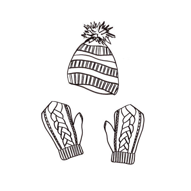 一套针织帽子和手套。黑白插图图片下载