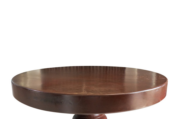 棕色木质圆桌顶部孤立在白色背景图片下载