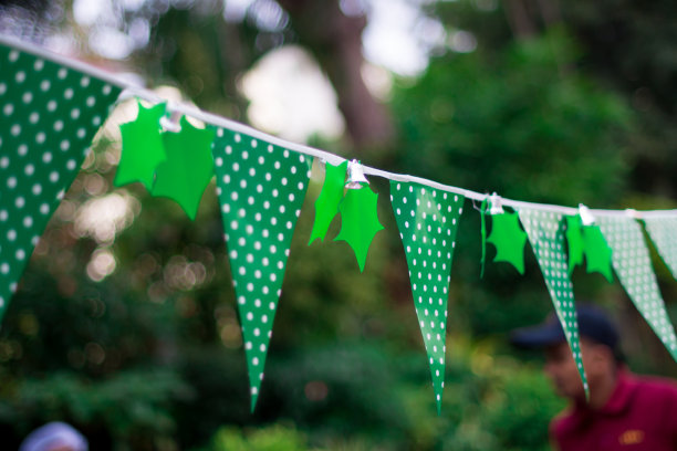 花园派对旗装饰住宅花园圣诞派对。图片下载