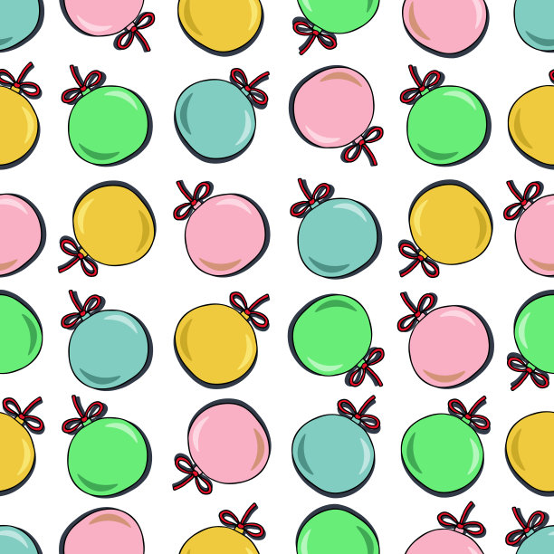 无缝的节日图案与明亮的圣诞球在圣诞树上。图片下载