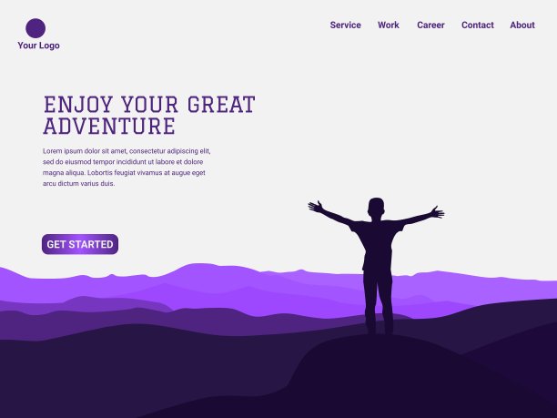 网站或应用程序的网站模板。登陆页面的主题是冒险、运动、自然等。图片下载