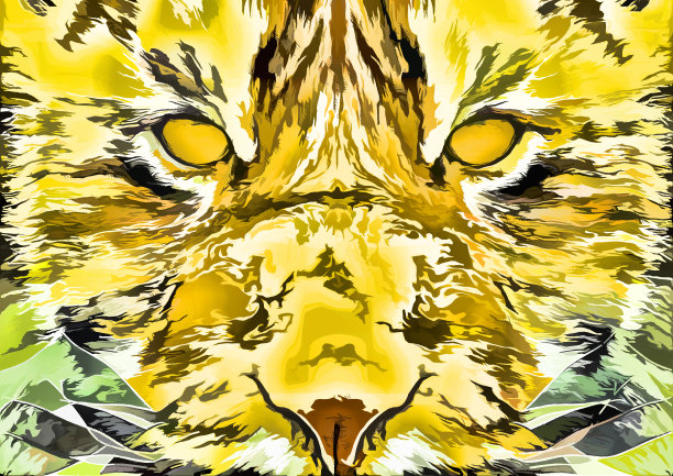 画在旧纸上的艺术老虎脸的插图图片下载