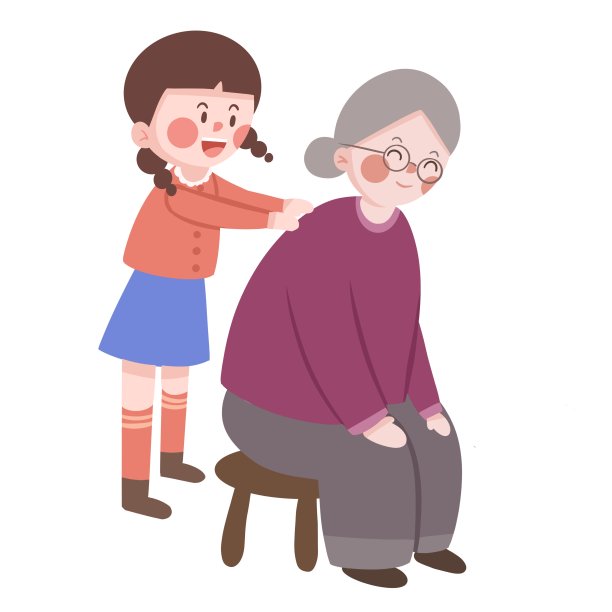 小女孩给奶奶捶背卡通元素素材图片