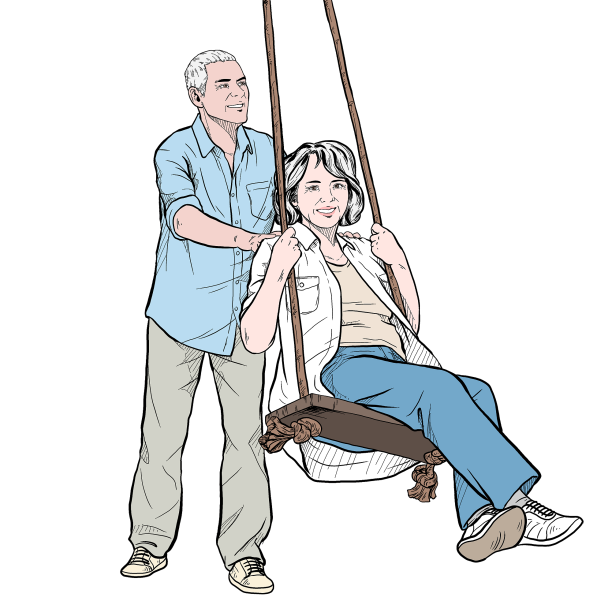 幸福荡秋千的老夫妻重阳节关爱老人素材图片