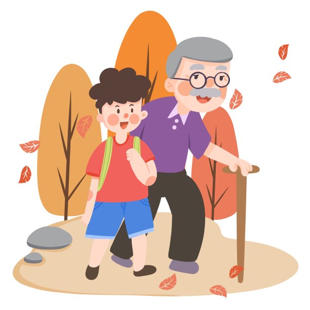 陪老人爬山卡通元素图片下载