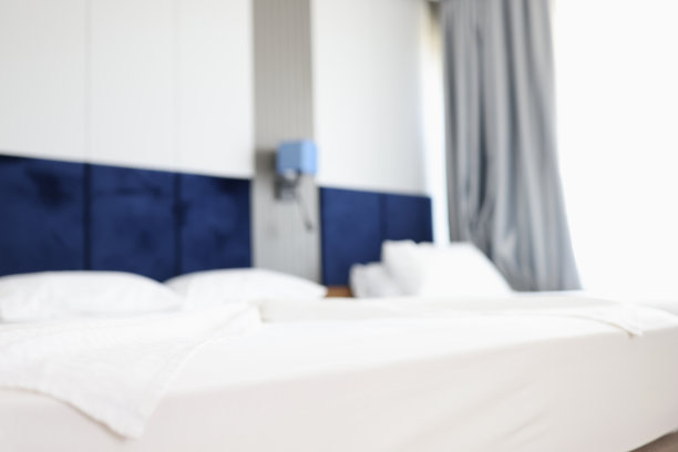 现代酒店卧室与两张床模糊的背景图片下载