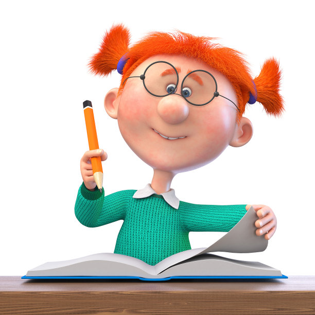 一个小女孩在教室里微笑的三维插图图片下载