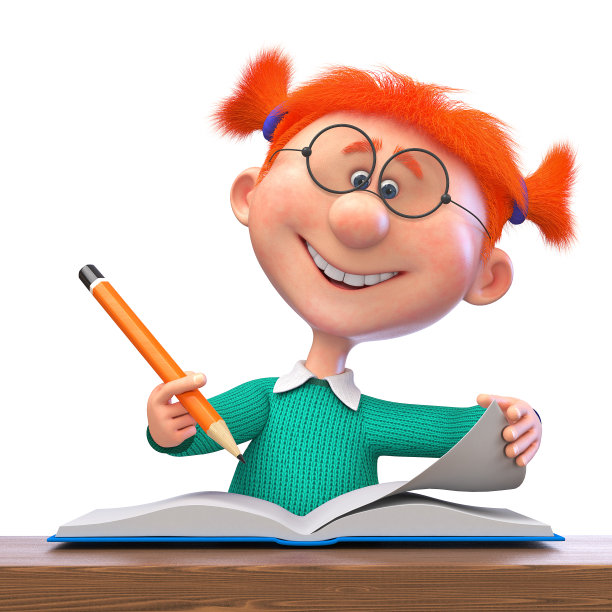 一个小女孩在教室里微笑的三维插图图片下载