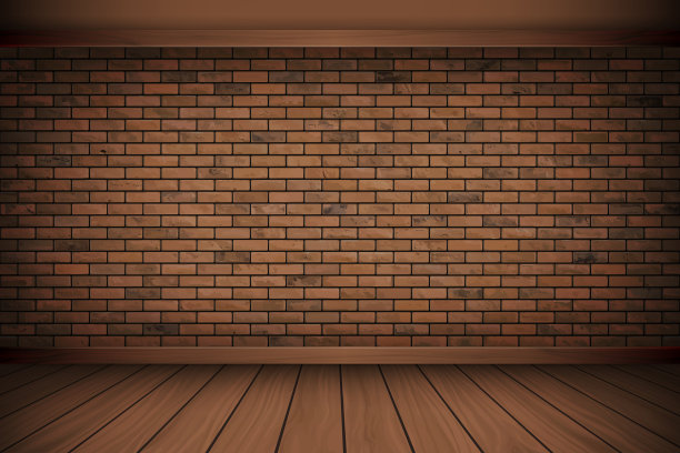 矢量插图美丽的棕色砖墙和木地板复古对齐纹理图案背景图片下载