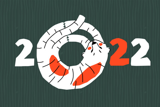 带有2022年中国新年标志的现代贺卡。白虎蜷成一团。图片下载
