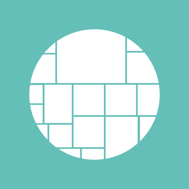 由圆形内的正方形组成的拼贴画。图片下载
