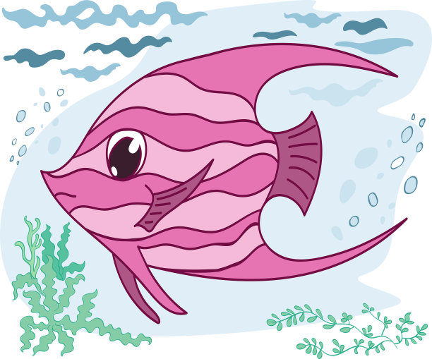 数字插图-水下热带鱼，矢量图片下载