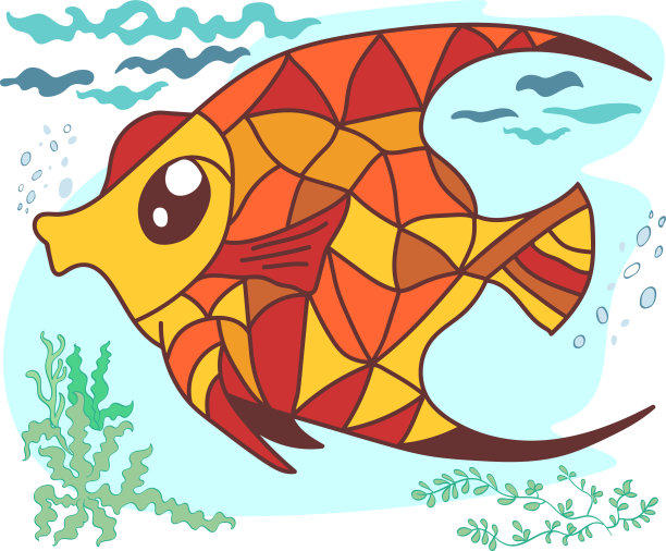 数字插图-水下热带鱼，矢量图片下载