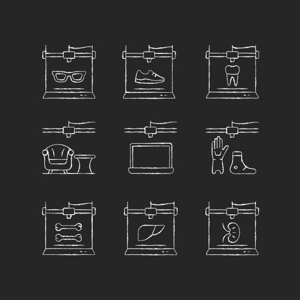 添加制造粉笔白色图标设置在黑暗的背景图片下载