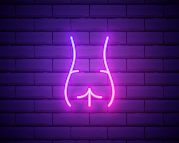 臀部，整形外科的霓虹灯图标。整形手术套装的元素。简单的图标为网站，网页设计，移动应用程序，信息图形隔离在砖墙图片下载