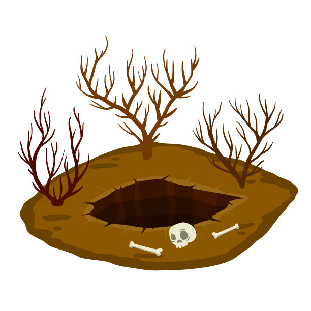 地上有个大洞。棕色的干土和我的头骨。人类的骨骼。图片下载