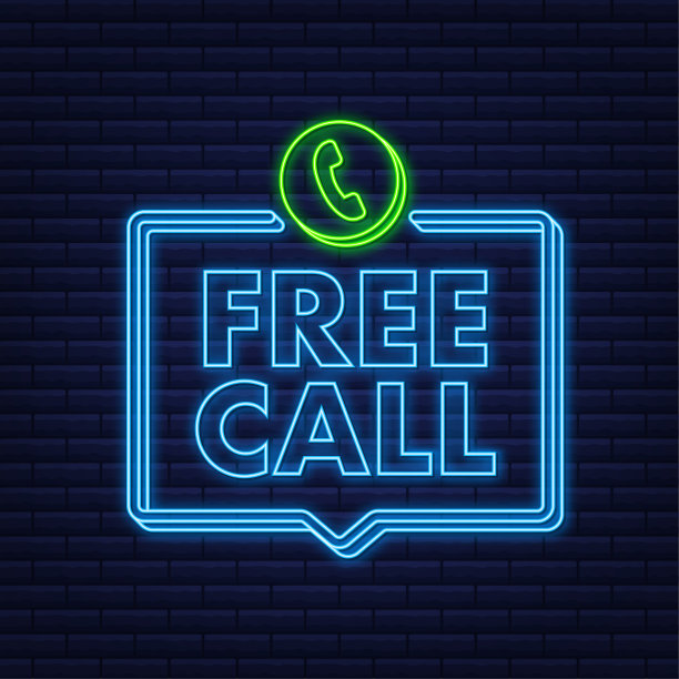 免费的电话。信息技术。电话氖图标。客户服务。矢量插图。图片下载