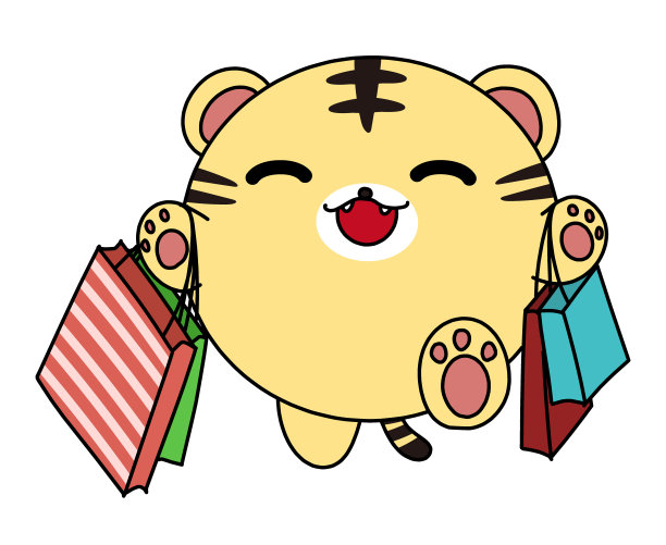 人物插图，老虎享受购物与纸袋图片下载