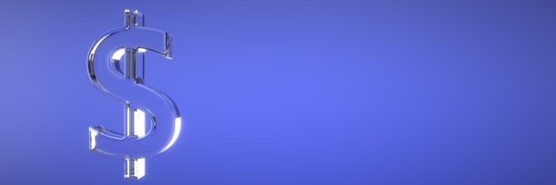 在蓝色背景上的美国货币的玻璃符号。三维可视化图片下载