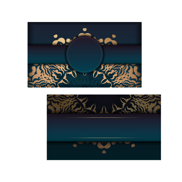 贺卡模板与蓝色渐变与希腊金色图案为您的品牌。图片下载