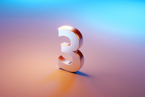 三号坐在粉红色和蓝色的背景上图片下载