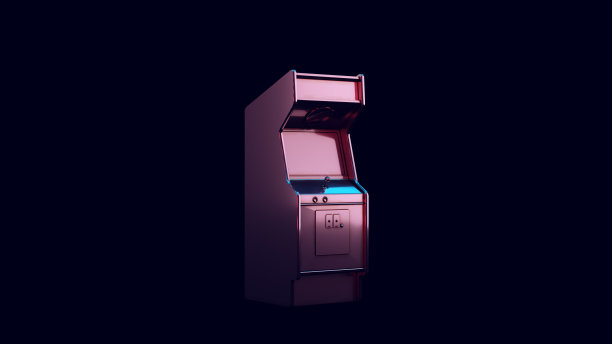 复古街机控制台与粉红蓝紫色穆迪80照明3图片下载