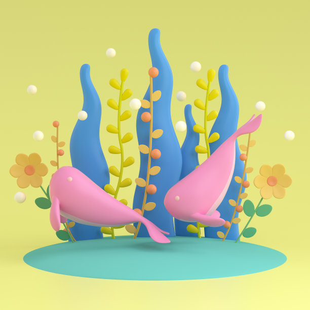 3d渲染卡通大海和鲸鱼图片下载