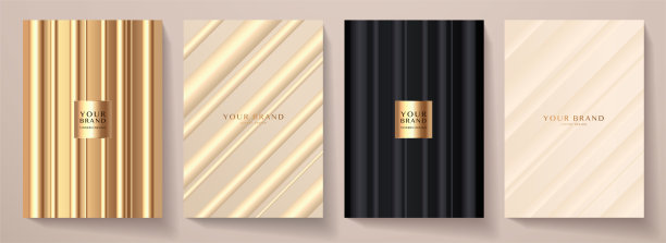 优质条纹封面设计集。豪华线条图案与金属光泽的金色，黑色图片下载